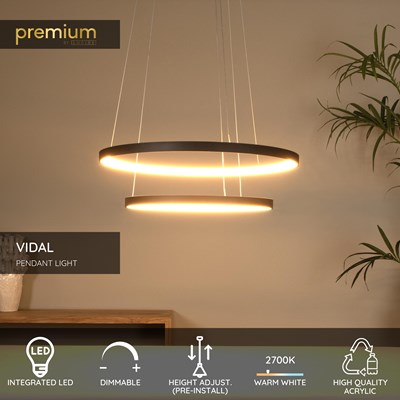 Lucide VIDAL - Pendant light - Ø 78 cm - LED Dim. - 1x92W 2700K - Black | Premium